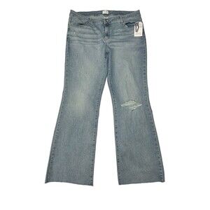 NEW! Time & True Raw Hem Distressed Mid Rise‎ Bootcut Regular Size 18 Light Wash